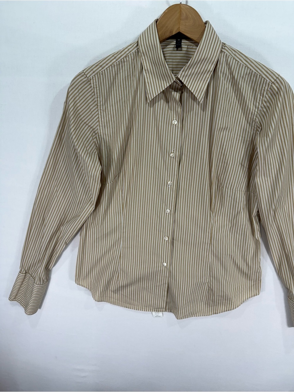 Audrey Talbott Striped Button Down Shirt in Tan & White Size Medium